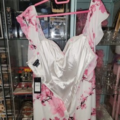 NWT City Chic Women&rsquo;s Plus Size 16 / S Dress Floral White Pink Delicate Darling