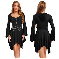 Women&rsquo;s Halloween Long Sleeve Flared Cuffs Irregular Hem Gothic Hooded Dress