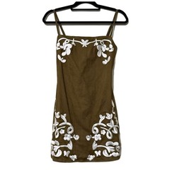 Blue Blush size small Shelly olive suede embroidery mini dress adjustable straps