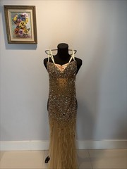 Couture Dress Gown Glamorous Bling Feathers Crystals Strapless Pageant Prom