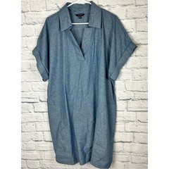 Banana Republic Chambray Shift Dress XXL Blue Cotton Popover Collared Pockets