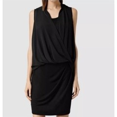 All Saints Black Siri Sleeveless Mini Dress Sheath Blouson Cocktail Dress LBD 0