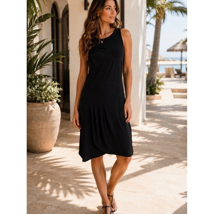 Zara Basic Black Sleeveless Gathered Shoulder Tulip Hem Mini Dress XS