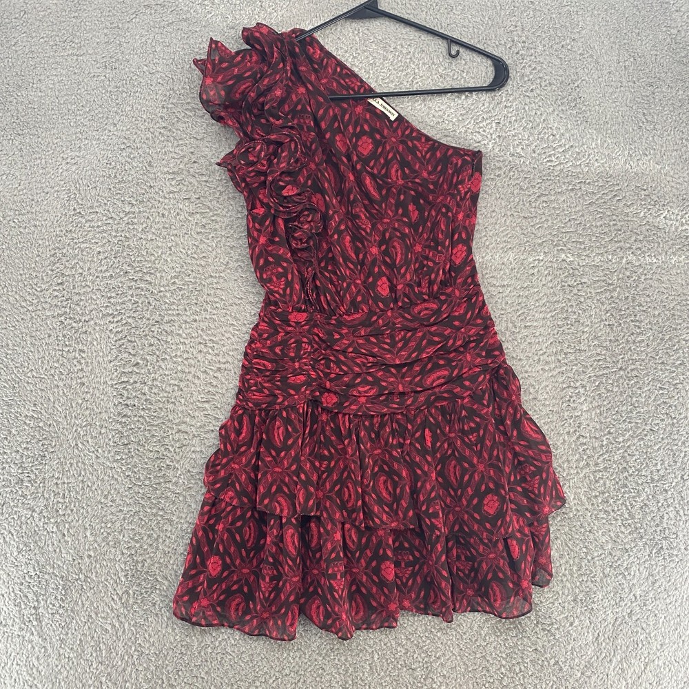 Ulla Johnson Silk Dress Womens 2 One Shoulder Kaia Mini Red Ruffle Tiered