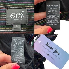 Eci Womens Small Black Multi Metallic Knit Stripe 3/4 Sleeve V-neck Sheath Dress
