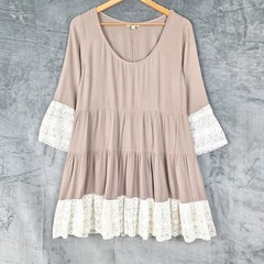 Womens Dress Medium Boho Chic Tiered Lace Gauze Hippie Peasant Coastal Cowgirl