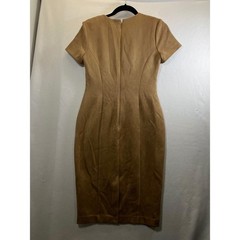Calvin Klein Women Size 4 Tan Suede Sheath Dress Zipper Ring Short Sleeve
