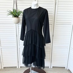 Ellie Makir New York Women&rsquo;s Black Polka Dot Tiered Tulle Dress Size XL