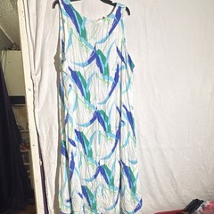 Water Lily 3X Maxi Dress Sleeveless Scoop Neck Long Abstract White Blue Green