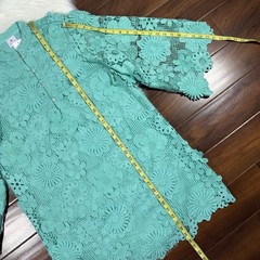 J.Marie Womens Size Small Pastel Teal Seraphina Floral 3D Lace Long Sleeve Dress