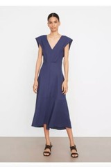 Vince V Neck Tie Back Flutter Sleeve Midi Dress Twilight Blue Womens Size XL