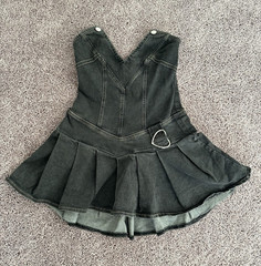 Women&rsquo;s Black Denim Strapless Sweetheart Belted Pleated Fit & Flare Mini dress