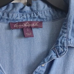 Gloria Vanderbilt Blue Solid Denim look Button Front Shirt Dress Roll Tab 3/4 L