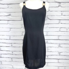 Vintage Rampage Black Sheath Dress Gold Chain Link Straps Size 7 Made in USA 90s