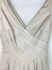 Warehouse Spotlight Beige Plain Midi Dress Sleeveless V-Neck Panel Detail UK 10