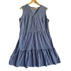 Jude Connally Annabelle Gingham Navy Dress L Coastal Nautical