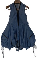 INA (i:na) Blue Sleeveless Zip Up Asymm Draped Bubble Hem Dress Artsy Grunge S
