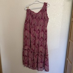Knox Rose Fuchsia Magenta Smocked One Shoulder Maxi Dress 1X Y2K Boho Cottage