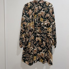 H&M Sz 12 NWT Dark Green Floral Wide Cut Dress Tan Leaves Fall Autumn Winter