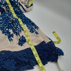 Pink Owl Dress Womens Size Small Floral Pattern Sleeveless Blue Tan Lace