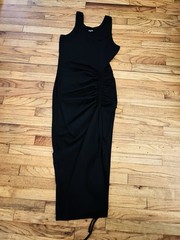 Chicme Black Ribbed Dress Size Medium M Dress Stretch Adjustable Tie