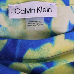 Calvin Klein Womens Blue Lime Floral Maxi Dress Tiered Resortwear Size 8