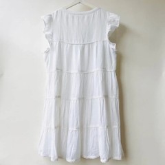 ROLLER RABBIT Pippa White Linen Flutter Sleeve Tiered Mini Dress Size S