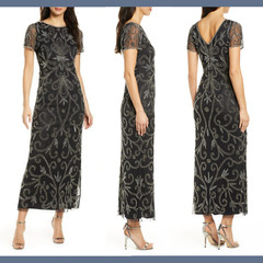 NEW Pisarro Nights Beaded Illusion Mesh A-Line Gown in Black [SZ 4 ] #G672