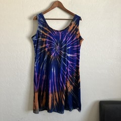 Womens M Tie Dye Dress BOHO Handmade Indonesia Sleeveless Pullover Knee Length