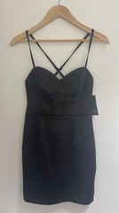 Wild Fable Womens Solid Black Cross Strap Lace Up Polyester Bodycon Dress XXS