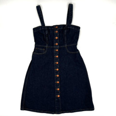 Madewell Women&rsquo;s Denim Apron Dress Size 2 Blue Dark Wash Front Buttons Pockets