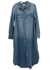 Wrangler Retro Denim Dress Size L Snap Front Long Sleeve Side Pocket Cowgirl