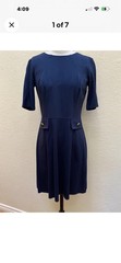 New Vince Camuto Women&rsquo;s Navy Blue Solid Knit Shift Dress 3/4 Sleeve 8