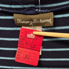 Tommy Bahama Maxi Dress Womens M Navy Blue Striped Scoop Neck Stretch Jersey