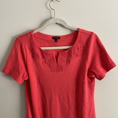 Talbots Women S Coral Cotton Pullover French Interlock Embroidered Shift Dress