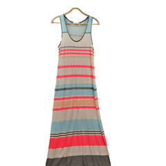 Country Road Dress Womens A-line Maxi Size S Beige Blue Orange Stripe Stretch