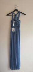 David&rsquo;s Bridal Dress Womens 10 Steel Blue Y Neck Mesh Maxi Formal NWT $99 Gown