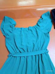 Monteau Womens Green Solid Flutter Sleeve Square Neck Belted Mini Dress L