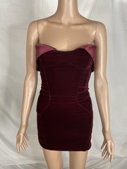 Mugler Womens Satin Trimmed Velvet Strapless Mini Dress Size XXS/IT 36 Blood Red