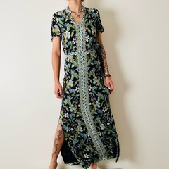 Tory Burch Mandarin Collar Printed Maxi Dress Garden Wisteria Silk Size 6
