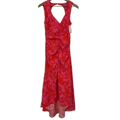 Chelsea28 Womens Ruched High Low Orange Pink Floral Midi Dress Size XS
