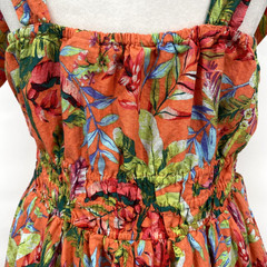 Lands End Sun Dress Womens Petite M 10-12 Orange Tropical Tie Strap Midi Beachy