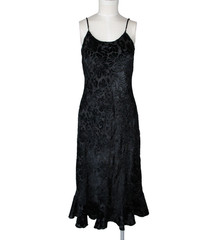 Vintage 90s Y2K Black Velvet Beaded Ruffle Midi Dress Gothic Fairycore Sz 10