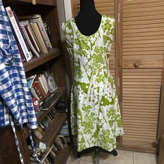 Vintage Green And White Floral Summer Sleeveless Dress