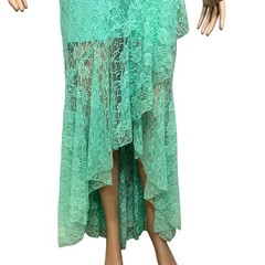 Y2K Deb Lace Prom Dress Gown XS/0 Strapless Rhinestone Asymmetrical Ruffle READ