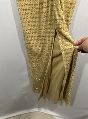 NWT $598 Mac Duggal [ 2 ] 5625 Beaded Cap Sleeve V Neck Column Gown Gold #J265