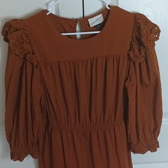 Universal Thread Brown Eyelet Ruffle 3/4 Sleeve Fit & Flare Mini Dress L