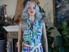 Lanvin Green/Multi Color Print Belted Shirt Dress Size 8