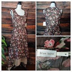 Anthropologie Blue Bird Dress Size M Hi-Low Brown Floral Sheer Lined Boho NWT
