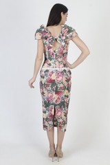 Vtg 80s Scott McClintock Dress Victorian Rose Print Cottage Tea Length Prom Gown